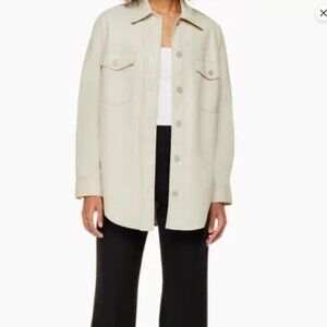 Aritzia XS Wilfred Faux Leather Shirt Jacket Cream Off White Relaxed Boyfriend
